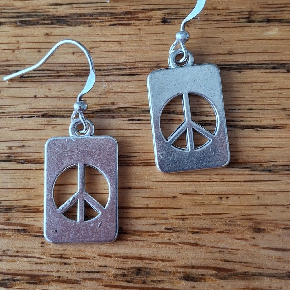 Silver Peace Sign Earrings